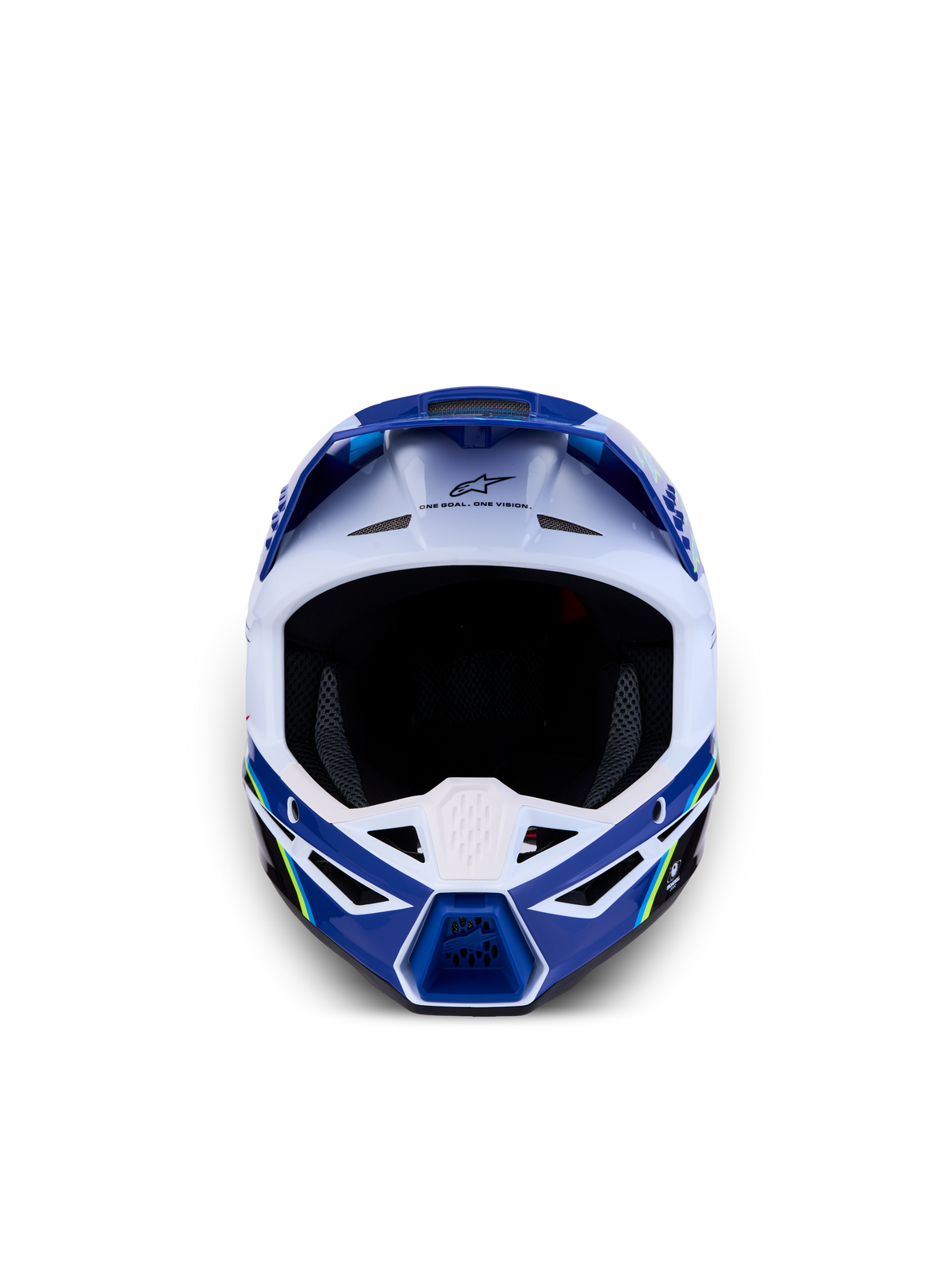Alpinestars SM3 Youth Falcon Helmet ECE06, blue and white motocross helmet with superior protection and ventilation.