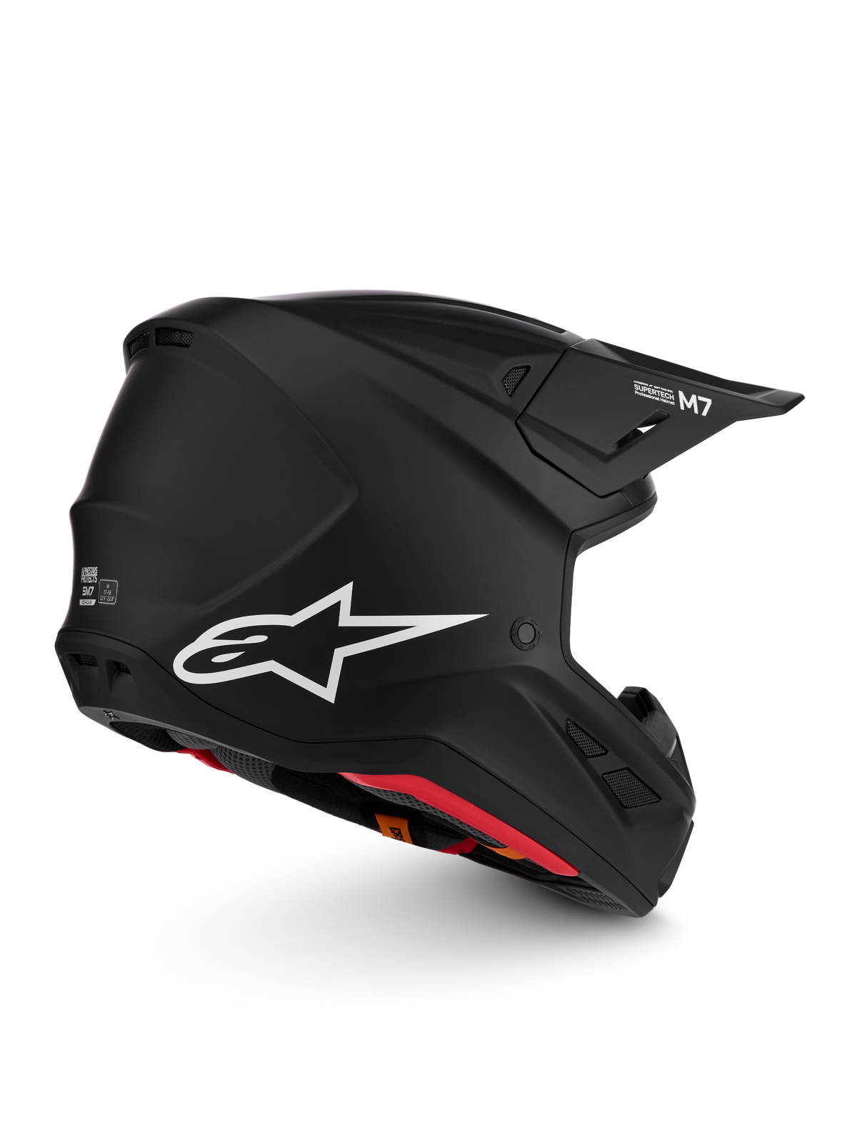 Alpinestars S-M7 Helm Solid ECE06, mattschwarzer Motocross-Rennhelm mit weißem Astars-Logo und aerodynamischem Design.