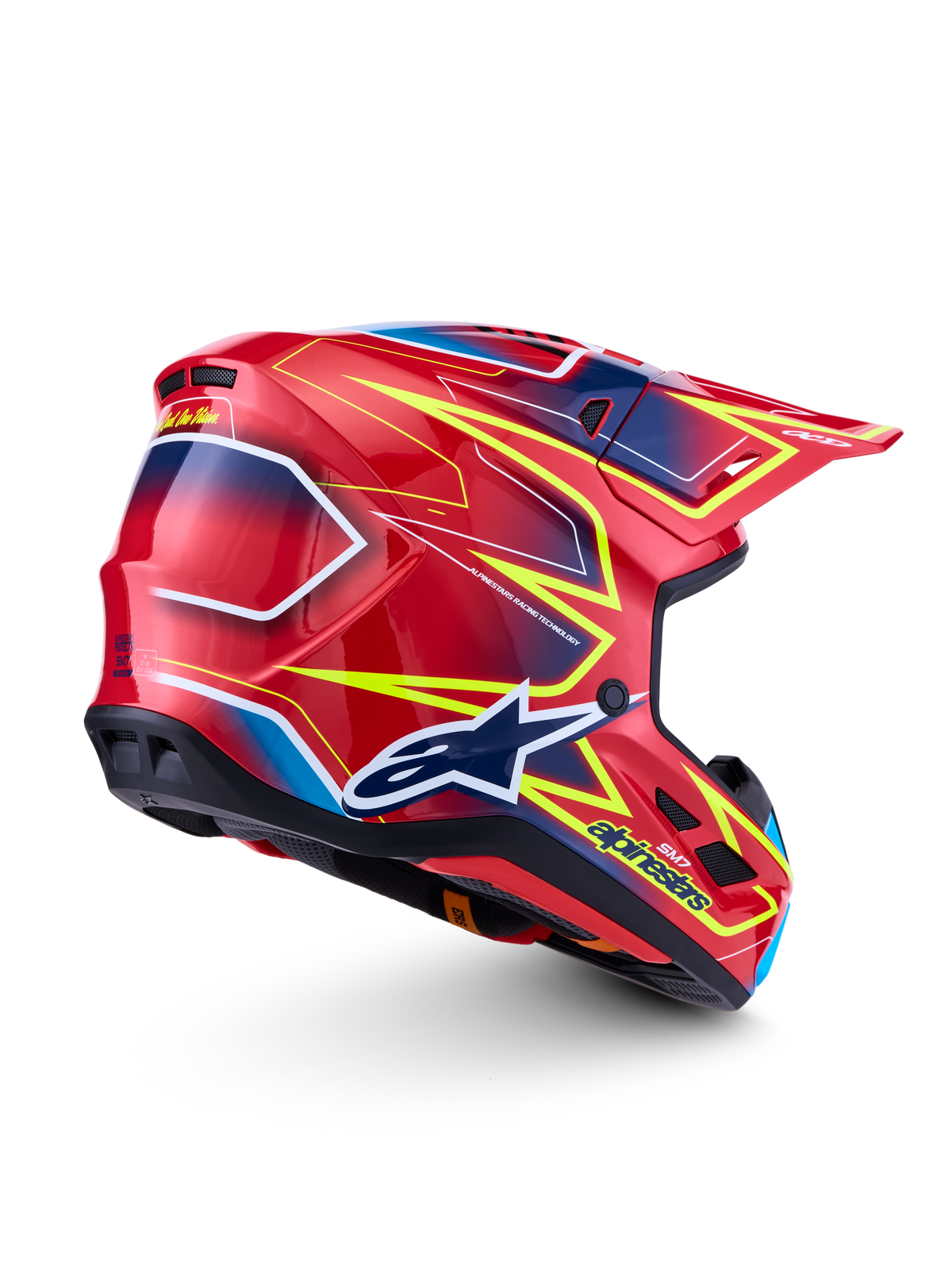 Alpinestars S-M7 Cast Helmet ECE06, Red and Yellow Fluo motocross racing helmet with glossy finish and ECE 22.06 certification.