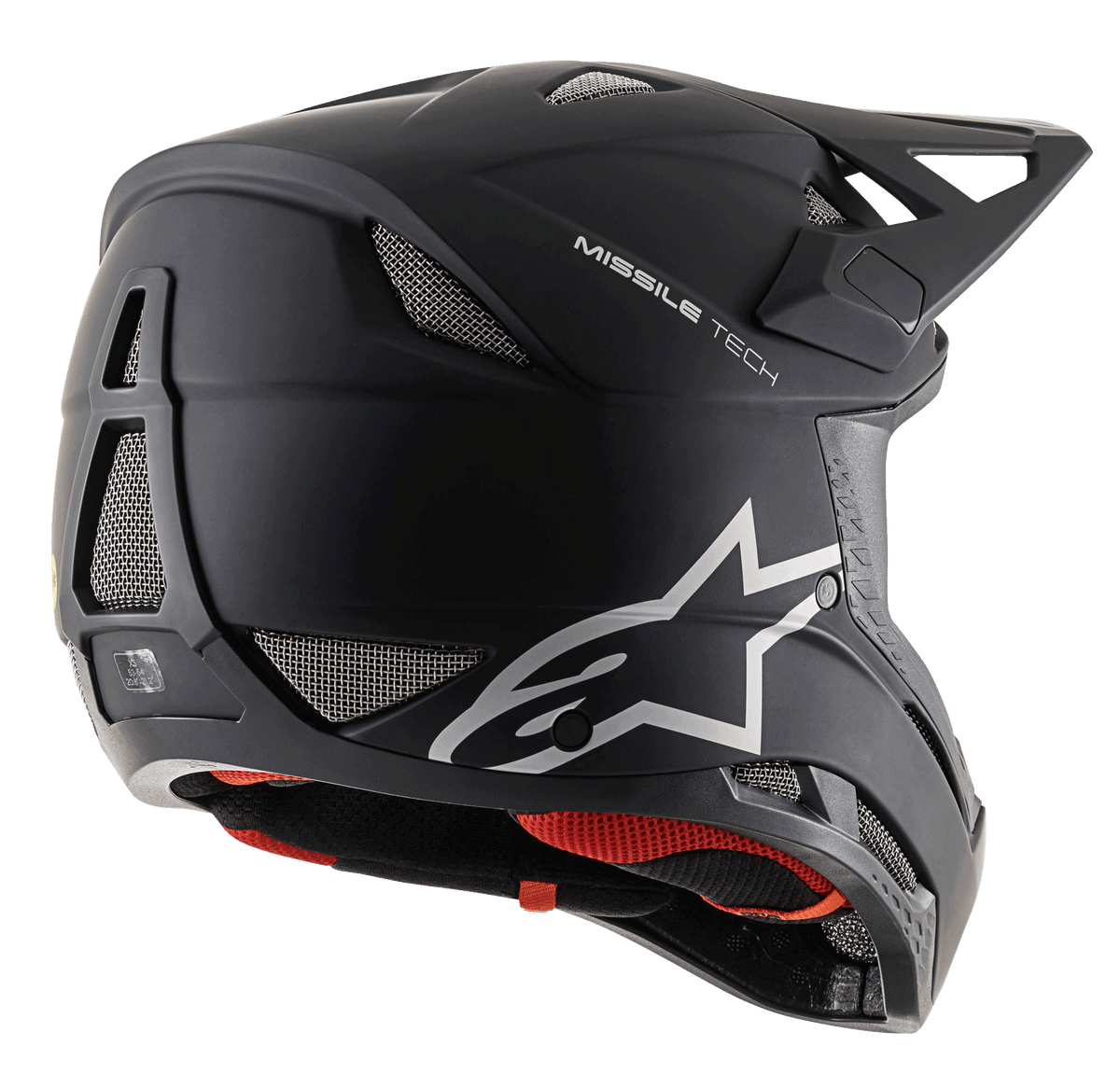Missile Tech Solid Helm, matter schwarzer Full-Face-Downhill-MTB-Helm mit Mesh-Belüftung und Alpinestars-Logo.