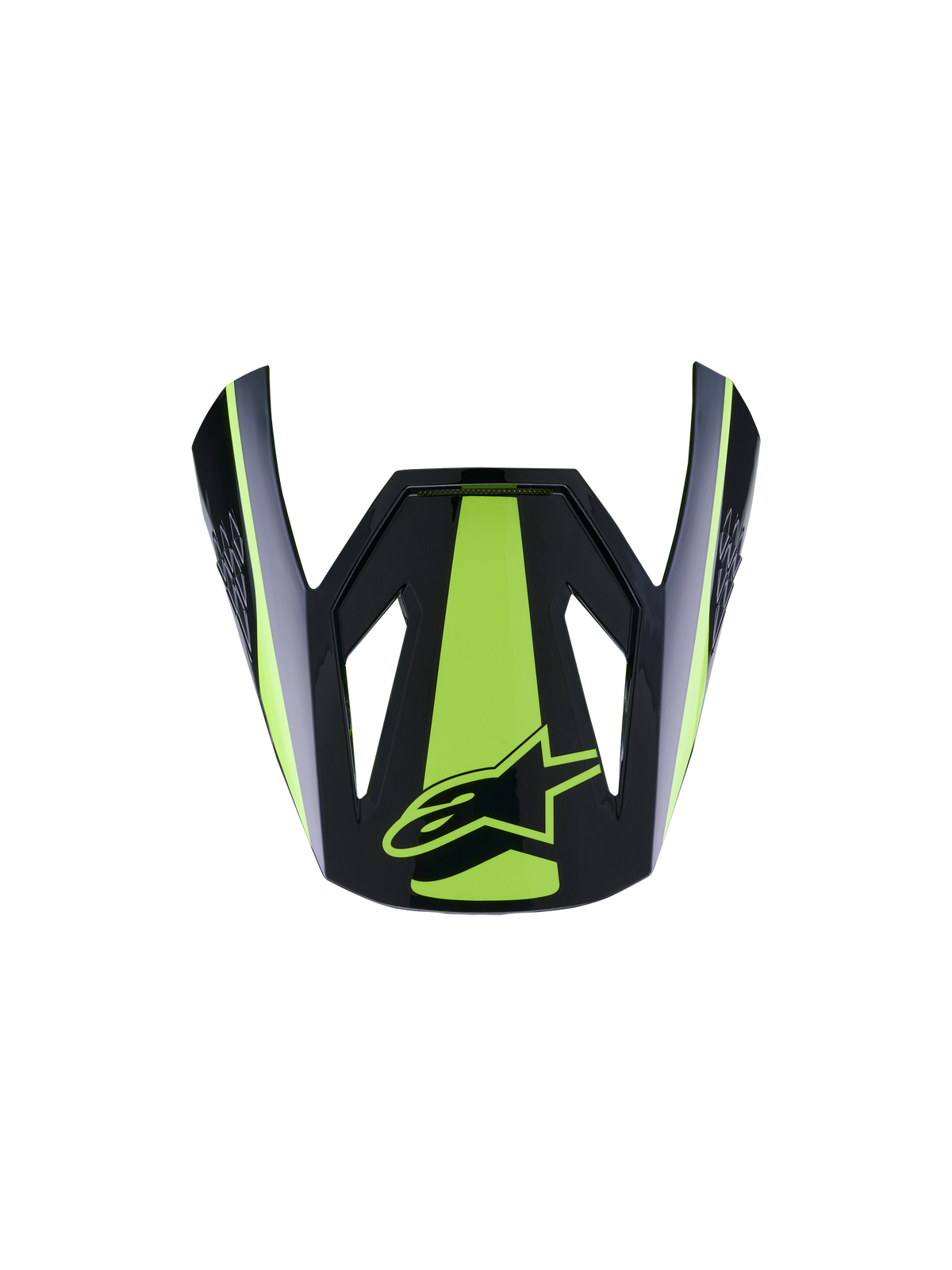 Alpinestars S-M3 Heat Visier ECE06, Motorradhelm-Visier, Gelb Fluo und Schwarz Glänzend, mit markantem fluoreszierend gelbem Mittelstreifen und Seitenakzenten, glänzendes schwarzes Finish mit gelbem Stern-Logo, aerodynamisches Schirm-Design für Motocross-Helme