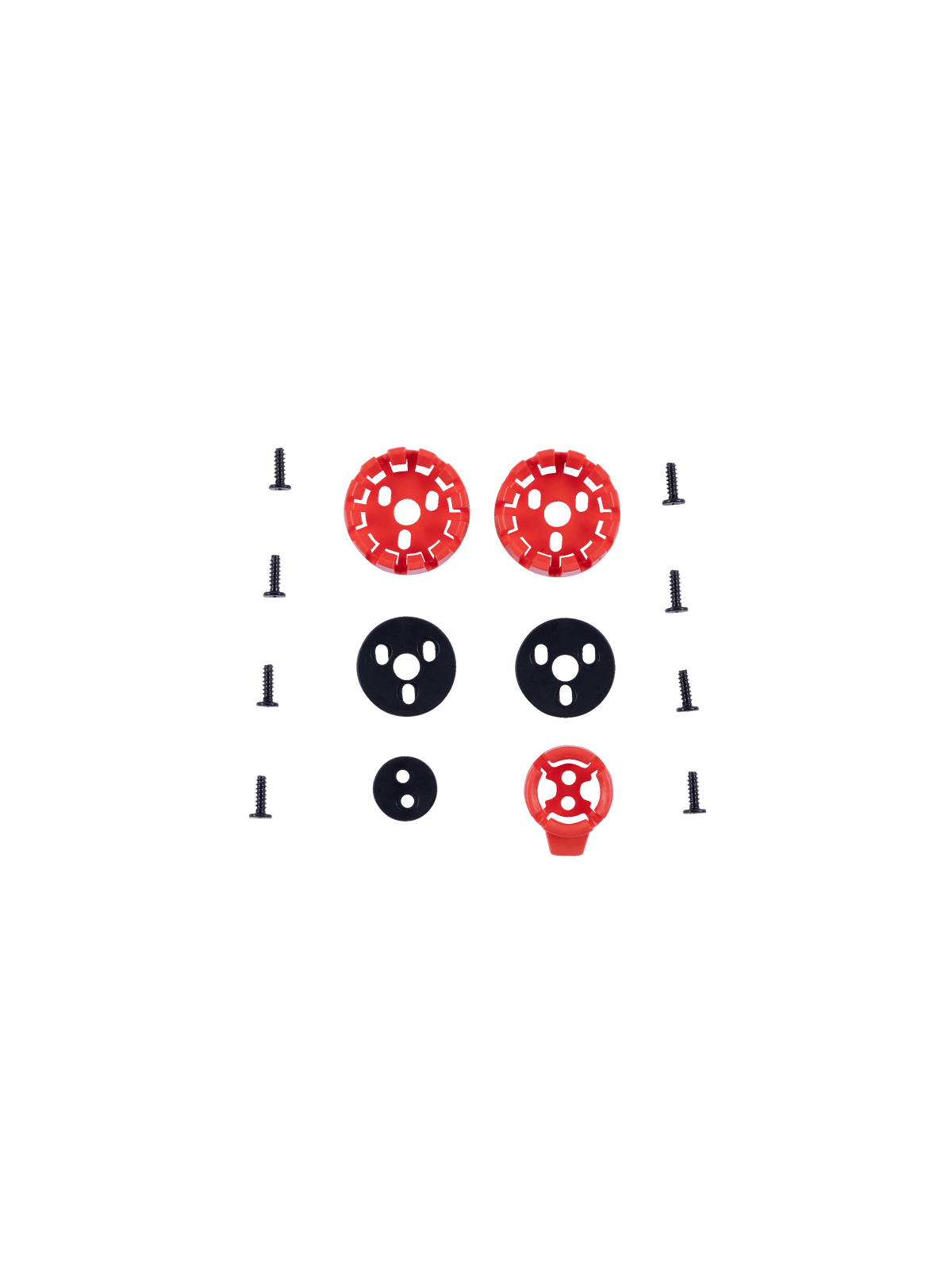 Alpinestars S-M3 Youth Visor Connection Set, helmet visor mounting hardware kit, red and black, featuring circular gears, mounting discs, and screws, replacement parts for youth motocross helmets