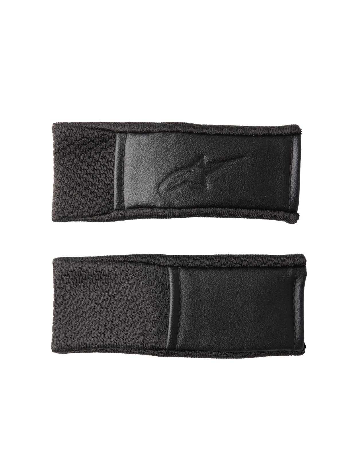 Alpinestars S-M7 Chin Strap Cover Set, Black, replacement helmet strap covers with textured grip pattern and embossed logo, stitched edges, motocross helmet accessories