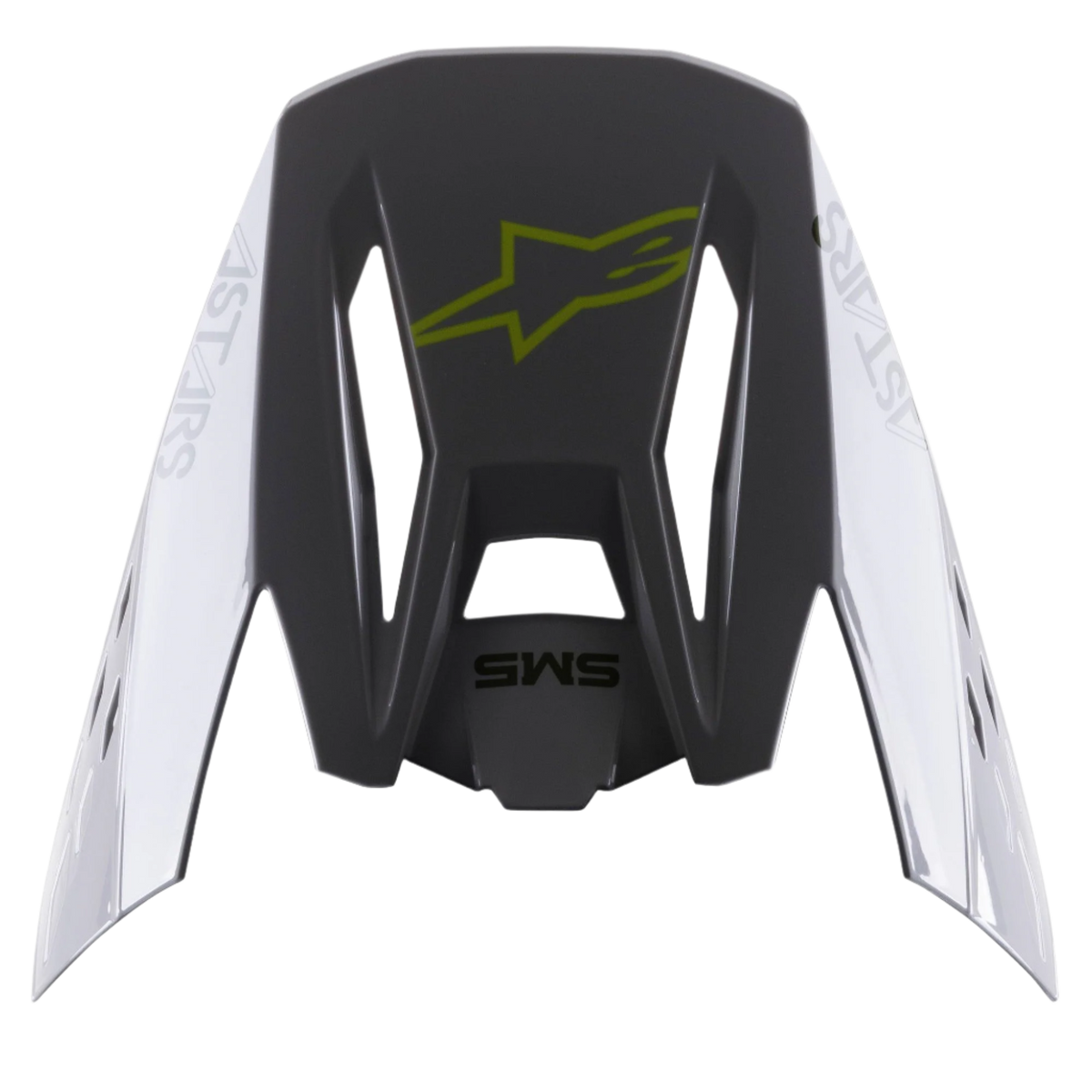 Alpinestars S-M5 Bond Visier, Helmzubehör, Silber Gelb Fluo Glänzend, dunkelgrauer Mittelteil mit neongelbem Logo, silberne Seitenpanele mit Astars-Branding, glänzendes Finish, Ersatzvisier für S-M5 Motocross-Helme