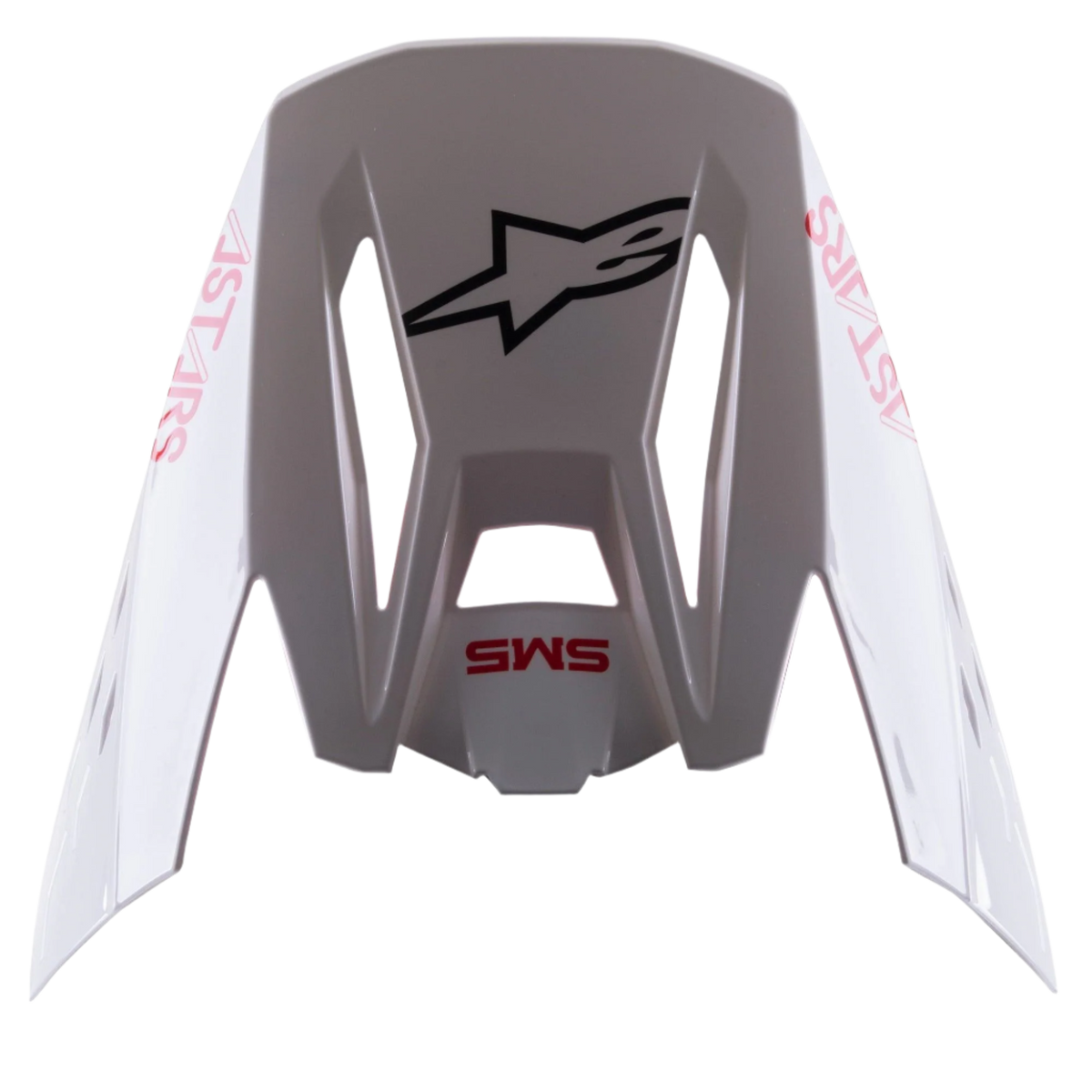 Alpinestars S-M5 Bond Visier in Weiß Rot Glänzend, Ersatzvisier für Motocross-Helme, glänzend weißes Finish mit rotem „SM5“- und „ASTARS“-Branding, zentrales schwarzes Stern-Logo, Snap-on-Zubehör für Offroad-Rennausrüstung