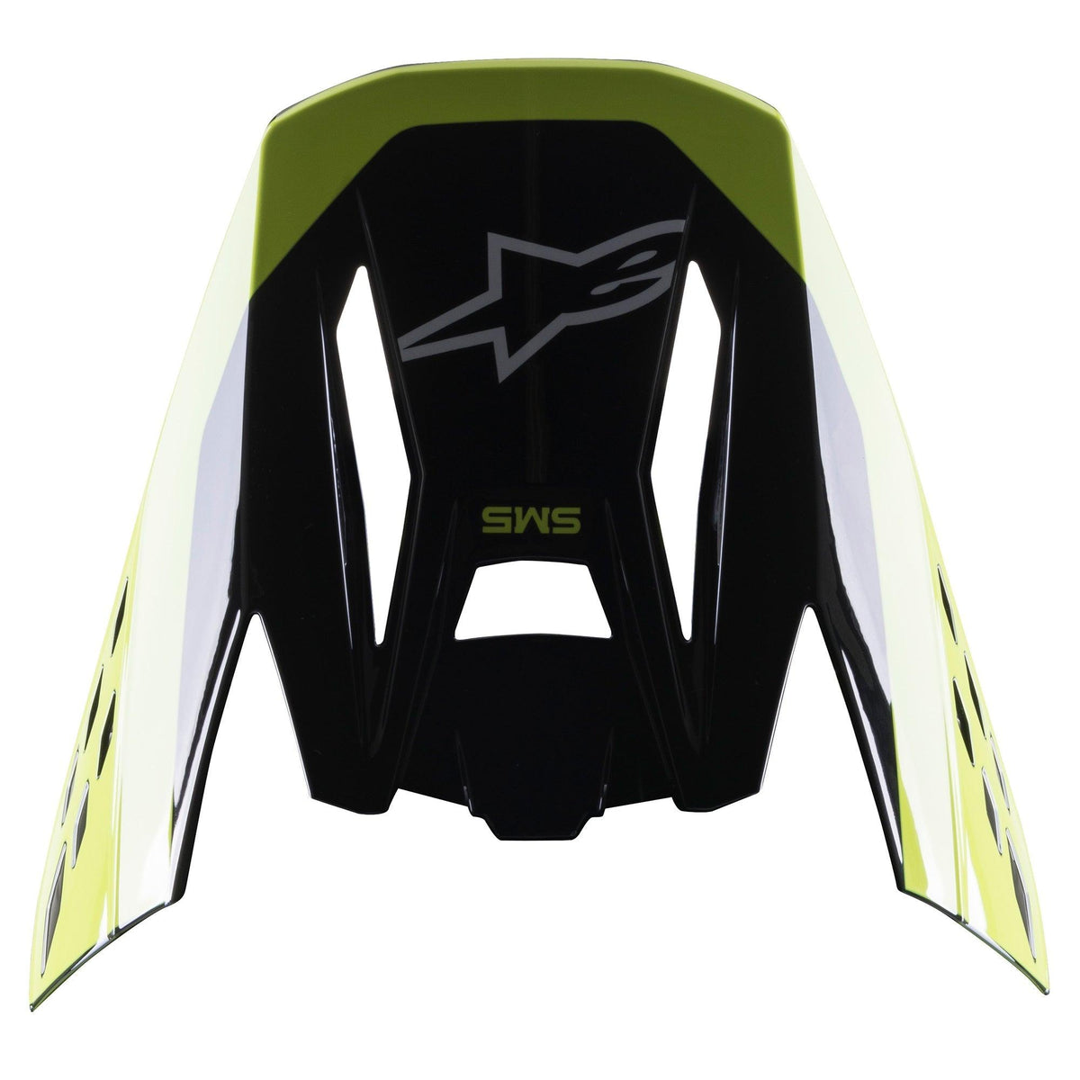 Alpinestars S-M5 Beam Visier, Motocross-Helmzubehör, Schwarz und Gelb Fluo Glänzend, mit S-M5-Branding und Alpinestars-Logo, glänzendes Finish für Offroad-Rennhelme