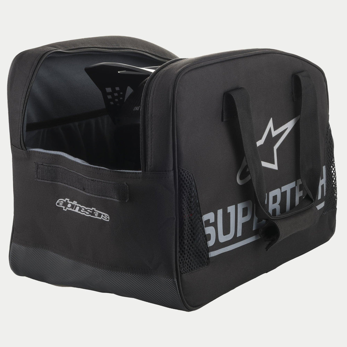 Alpinestars Supertech Semi Rigid Helmeltasche, Motocross-Helmchtasche, Schwarz und Silber, robuste Tragegriffe, stabile Halbstarre Konstruktion