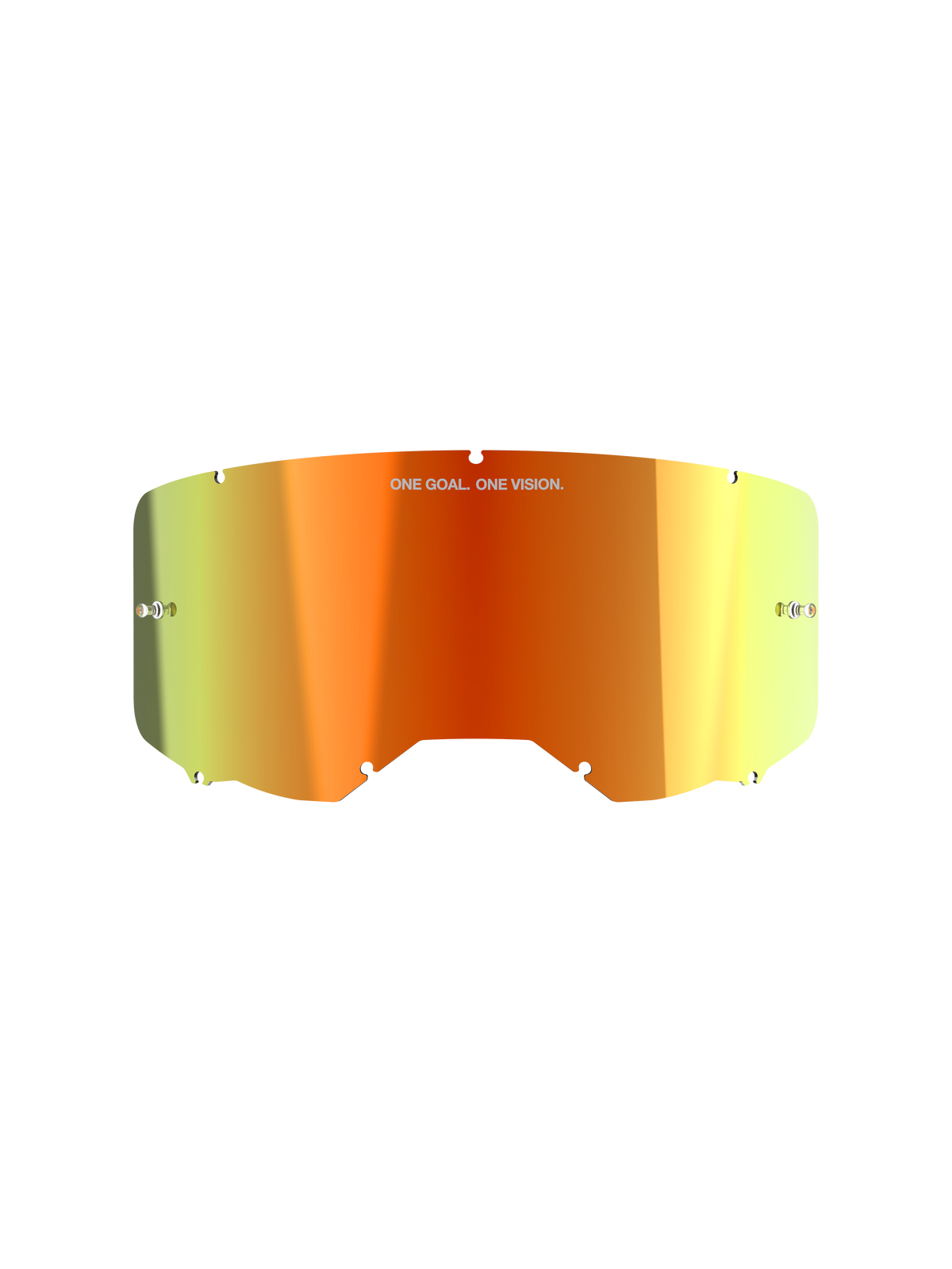 Alpinestars Vision 8-5-3 Spiegel-Linse, Motocross-Brillenzubehör, Mirror Red Finish mit orange-gelbem Farbverlauf, „ONE GOAL. ONE VISION.“ Schriftzug, integrierte Abreißstifte, eingekerbte Ränder für sichere Rahmenmontage