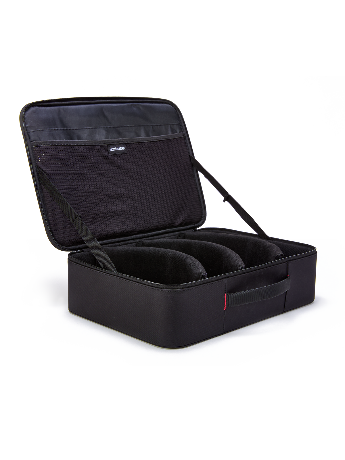 Alpinestars Supertech Vision Goggle-Case, Schwarz, offener Organizer im Aktentaschen-Stil für Motocross-Brillen, mit vorgekrümmten modularen Trennwänden und Netztaschen im Deckel, gepolsterter Griff, robuste Konstruktion zur Aufbewahrung von Offroad-Ausrüstung