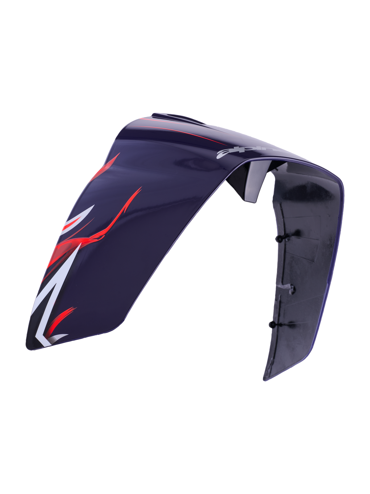 Alpinestars Supertech R10 Flyte Race Spoiler, Helmzubehör, Purple Red Glänzend, mit roten und weißen aerodynamischen Grafiken und Alpinestars-Branding, schlanke glänzende Kunststoffkonstruktion mit sichtbaren Befestigungspunkten auf der Innenseite, Ersatzteil für Rennhelme.