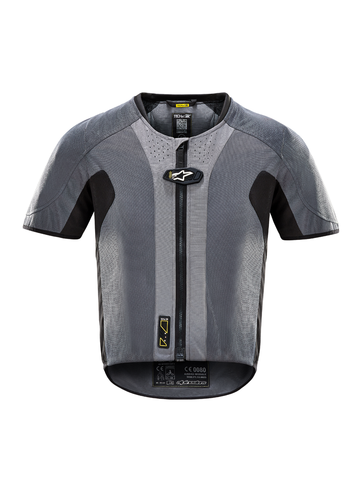 Alpinestars Tech-Air 5 Airbag-System, dunkelgrau-schwarze Motorrad-Weste mit Frontreißverschluss und autonomer Sicherheit.