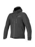 Alpinestars Domino Tech Jacke, schwarze Herren-Motorradjacke, Urban-Softshell mit fester Kapuze und wasserabweisendem Finish