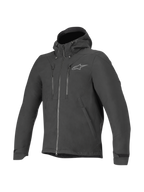 Alpinestars Domino Tech Jacke, schwarze Herren-Motorradjacke, Urban-Softshell mit fester Kapuze und wasserabweisendem Finish