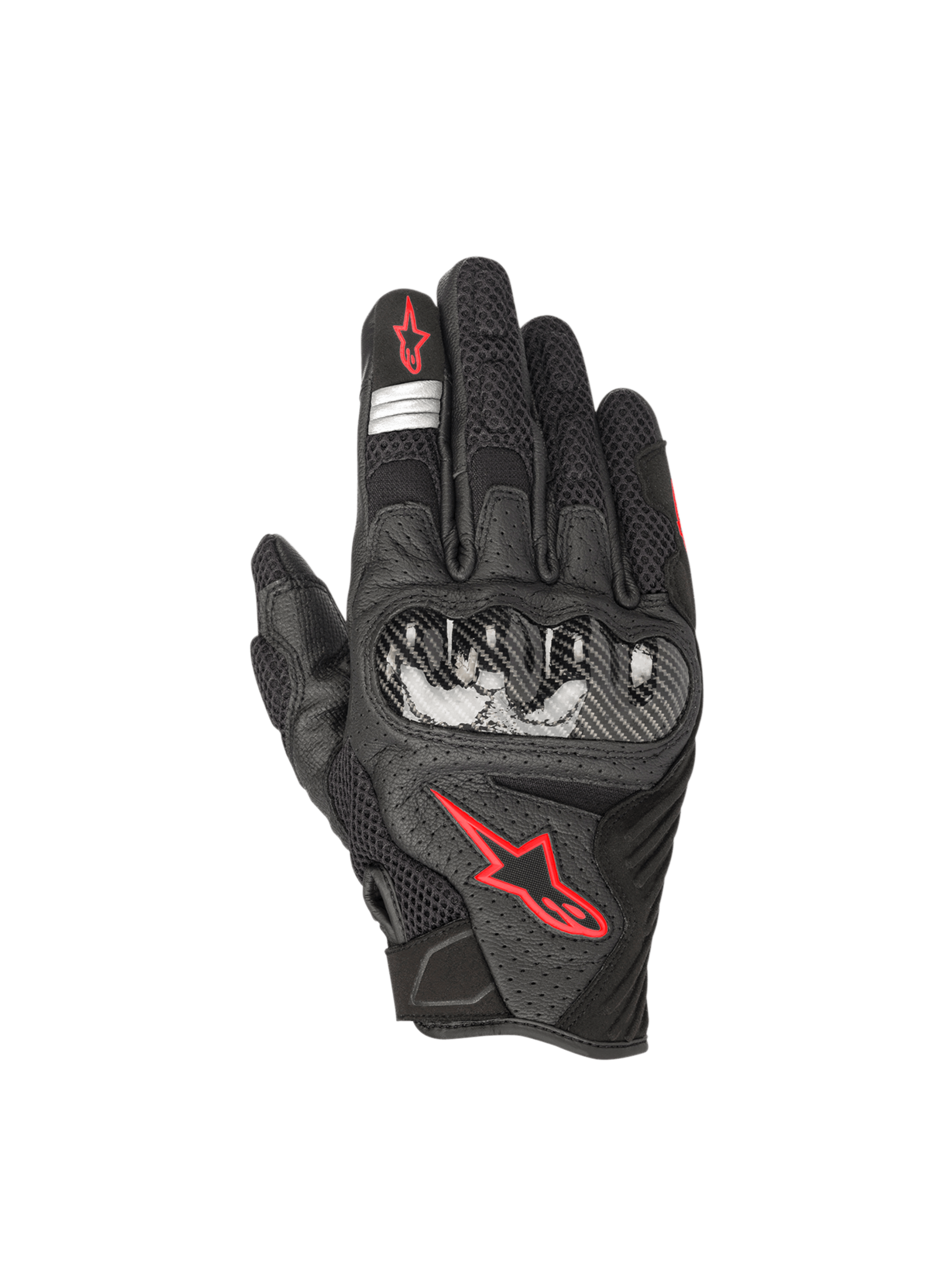 Alpinestars SMX-1 Air V2 Handschuhe, Motorrad-Straßenhandschuhe, Schwarz und Rot Fluo, Leder-Mesh mit Knöchelschutz.