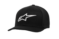 Alpinestars Ageless Curve Hat, schwarze Baseballkappe mit weißem, 3D-besticktem Sternlogo, gebogener Schirm, strukturierte Krone, Twill-Gewebe, lässige Motorsport-Sportbekleidung