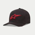 Alpinestars Ageless Curve Mütze, schwarz-rote Baseball-Kappe, mit einem erhabenen, rot bestickten 3D-Logo auf der Vorderseite, gebogener Schirm aus Twill-Gewebe, lässige, vom Motorsport inspirierte Kopfbedeckung