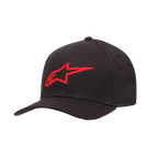 Alpinestars Ageless Curve Hat, Schwarze Baseballkappe mit rotem 3D-besticktem Logo, Gebogener Schirm, Twill-Stoff, Lässige Sport-Kopfbedeckung