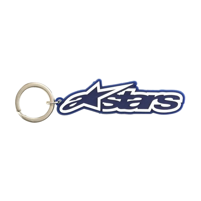 Alpinestars Blaze Key Fob, Sportswear Accessory Keychain, Blue and White, 3D rubber construction with signature logo and metal snap ring, motorsport-inspired racing accessory.