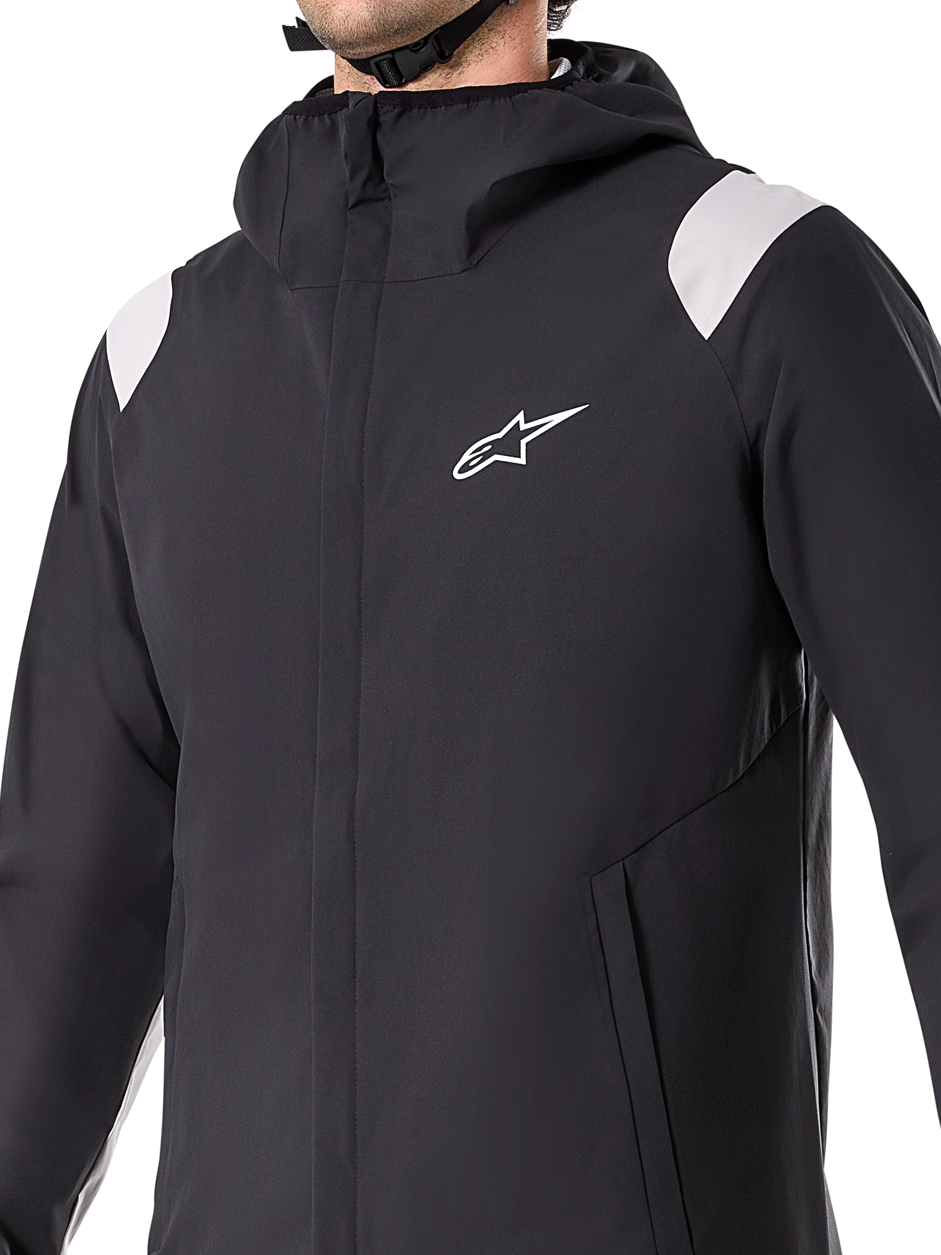 Alpinestars A-Dura Regenjacke, Schwarz, 2,5-lagige wasserdichte Fahrradjacke mit Kapuze, YKK-Frontreißverschluss und mesh-gefütterte Taschen, verstellbare Bündchen, konzipiert für Mountainbiking und Allwetterschutz