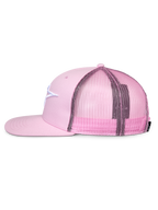 Alpinestars Corp Trucker Hat, Pink, side profile, flat bill and structured crown, white embroidered logo on twill front, pink mesh back, adjustable snapback design, casual sportswear