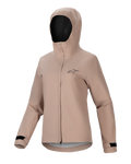 Alpinestars Stella A-Dura Regenjacke, Damen-Fahrrad-Regenjacke, Hellbraun, Kapuzendesign mit Frontreißverschluss und Windschutzleiste, schwarze verstellbare Klettverschluss-Bündchen, mit kleinem Brustlogo, wasserdichtes und atmungsaktives Performance-Material für MTB-Fahrten