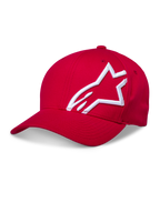 Alpinestars Corp Shift 2 Kappe mit gebogenem Schirm, Rot, mit einem großen weißen 3D-Sticklogo an der Seite, strukturierte Krone und gebogener Schirm, lässige Motorsport-Kopfbedeckung
