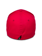 Alpinestars Corp Shift 2 Kappe mit gebogenem Schirm, Rot, Rückansicht zeigt Flex-Back-Design und kleines schwarzes Alpinestars-Logo-Etikett, strukturierte Krone aus rotem Stretch-Twill, lässige Motorsport-Kopfbedeckung