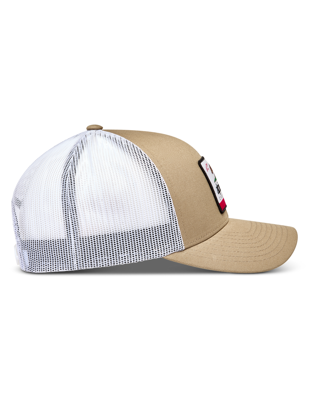Alpinestars Cali 2.0 Kappe, Trucker-Mütze in Sand und Weiß mit gebogenem Schirm und atmungsaktiver Mesh-Rückseite, Sportswear.