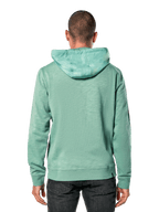 Alpinestars Rooted Hoodie, Grün, Rückansicht eines Mannes, der einen lässigen Slub-French-Terry-Hoodie trägt, mit Überzugshaube, Rippenbündchen und Saum, modernes Sportswear-Design