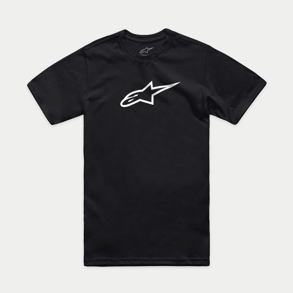 Alpinestars Ageless 2.0 CSF Tee, kurzärmeliges T-Shirt, Schwarz mit weißem Ageless-Logo, lässige Motorsport-Sportbekleidung