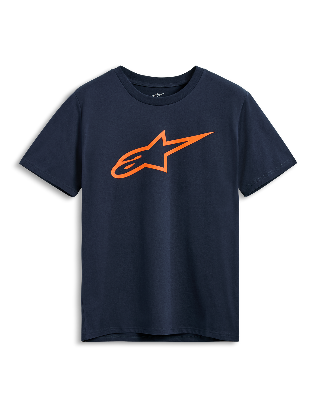 Alpinestars Ageless 2.0 CSF Tee, Kurzärmeliges T-Shirt, Navy, Oranges Astars-Logo, Freizeit-Motorsportbekleidung