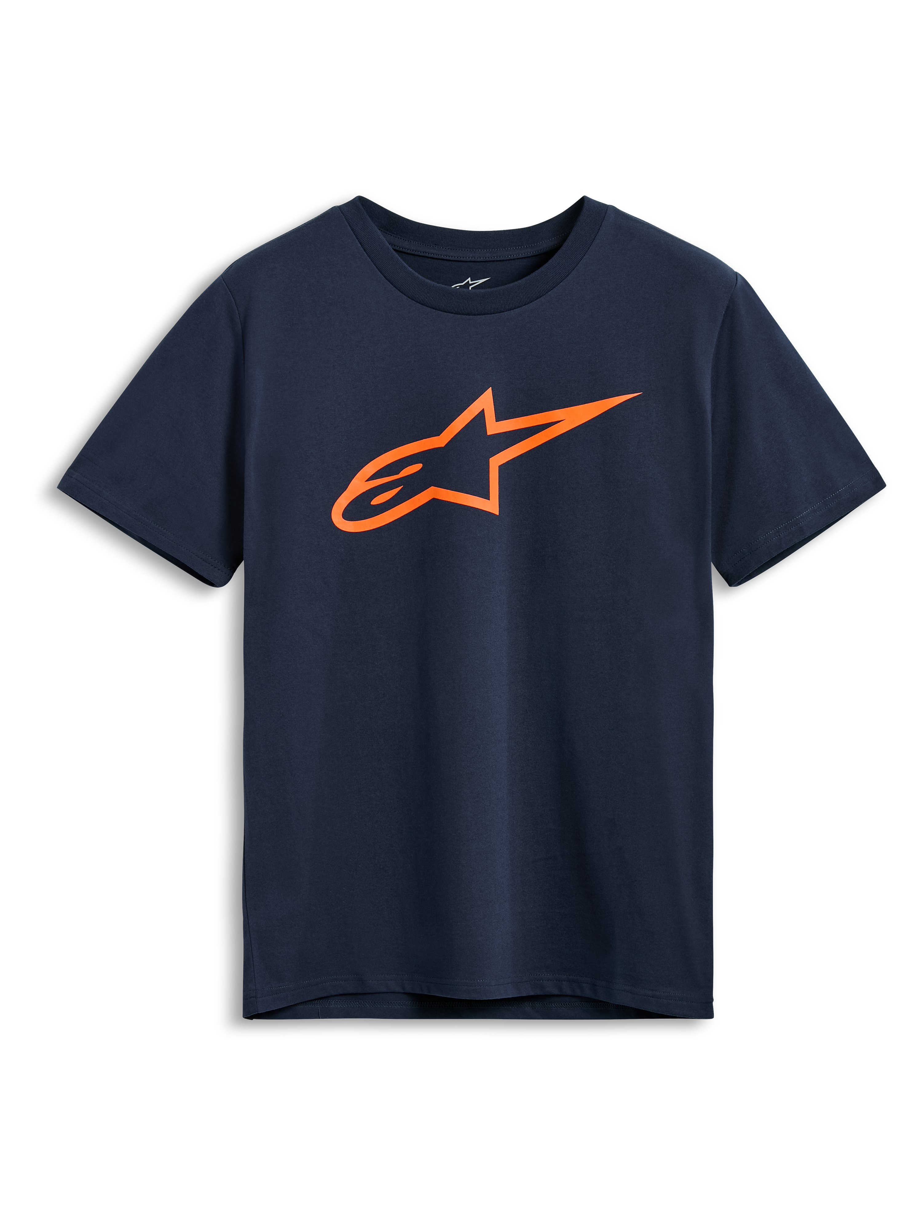 Alpinestars Ageless 2.0 CSF Tee, Kurzärmeliges T-Shirt, Navy, Oranges Astars-Logo, Freizeit-Motorsportbekleidung