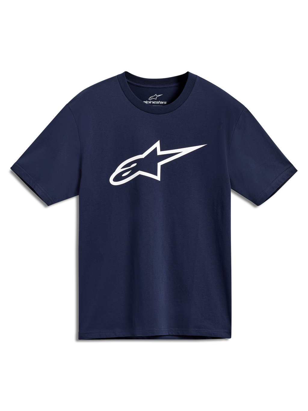 Alpinestars Ageless 2.0 CSF T-Shirt, Kurzarm-Sport-T-Shirt in Navy-Blau, mit großem weißem Stern-Logo auf der Vorderseite, Cut-and-Sew-Passform, lässige Motorsport-Streetwear