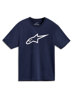 Alpinestars Ageless 2.0 CSF T-Shirt, Kurzarm-Sport-T-Shirt in Navy-Blau, mit großem weißem Stern-Logo auf der Vorderseite, Cut-and-Sew-Passform, lässige Motorsport-Streetwear