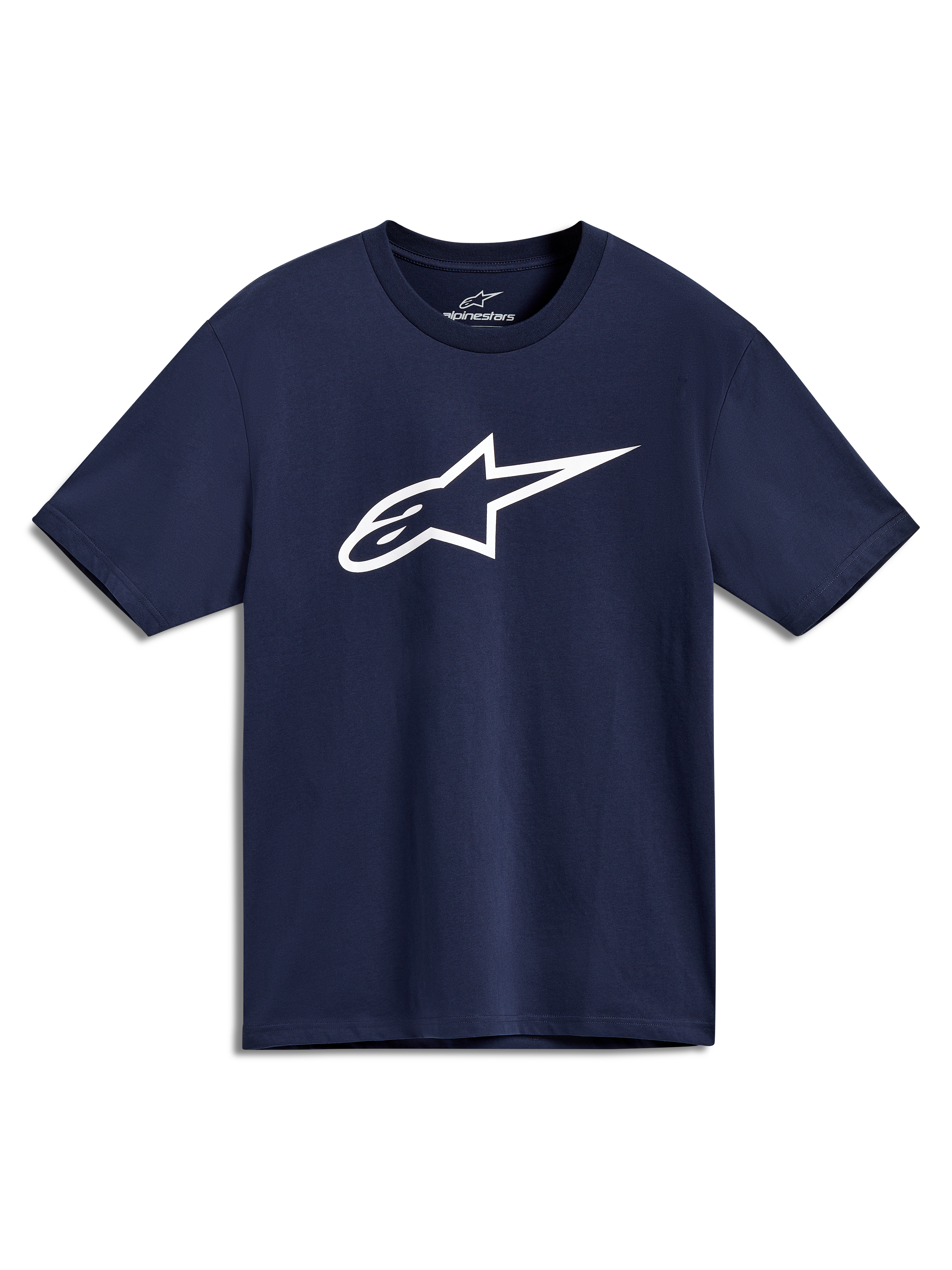Alpinestars Ageless 2.0 CSF T-Shirt, Kurzarm-Sport-T-Shirt in Navy-Blau, mit großem weißem Stern-Logo auf der Vorderseite, Cut-and-Sew-Passform, lässige Motorsport-Streetwear