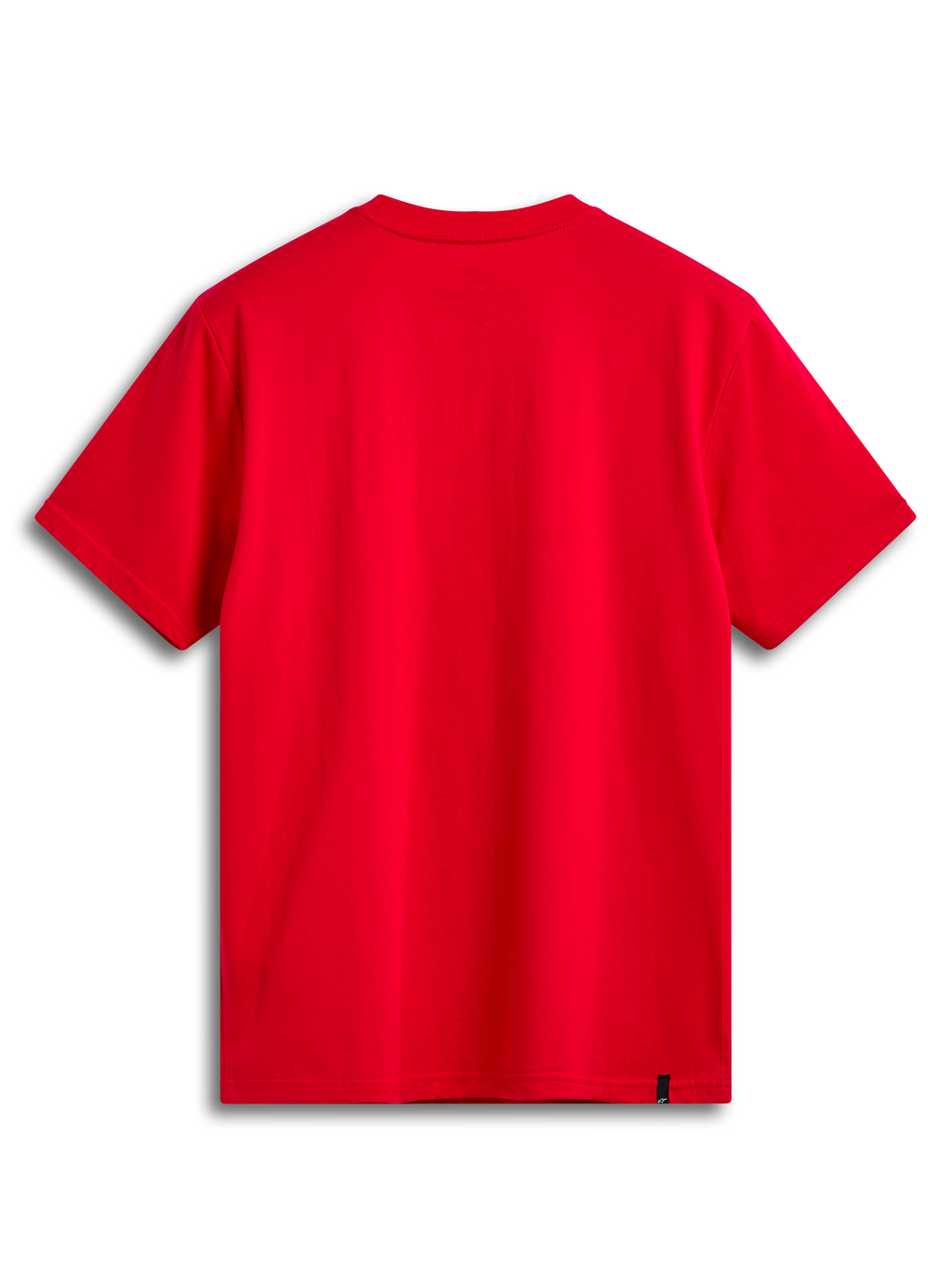 Alpinestars Linear Wordmark 2.0 CSF T-Shirt, rotes Kurzarm-Sportswear-T-Shirt, Rückansicht mit internem Nackendruck und externem Etikett