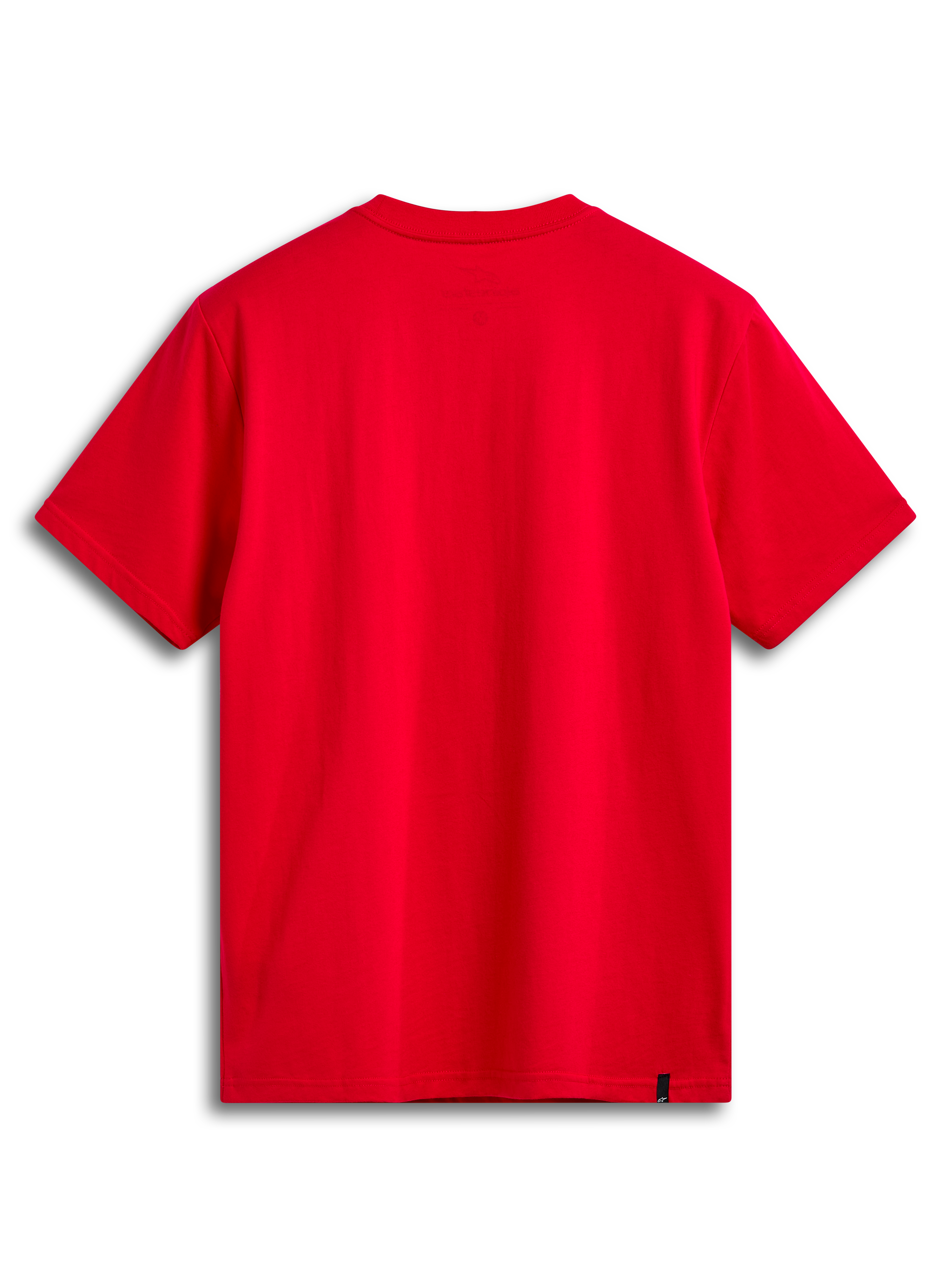 Alpinestars Linear Wordmark 2.0 CSF T-Shirt, rotes Kurzarm-Sportswear-T-Shirt, Rückansicht mit internem Nackendruck und externem Etikett