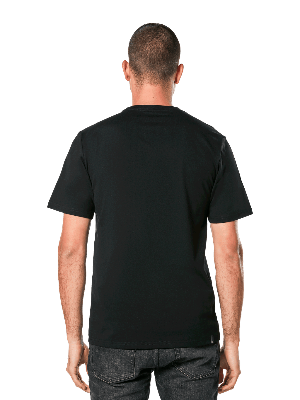 Alpinestars MX Helmet CSF Tee, kurzärmeliges T-Shirt, Schwarz, Rückansicht am Modell, Casual Motorsport Streetwear