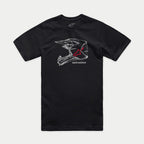 Alpinestars MX Helmet CSF T-Shirt, Kurzarm-T-Shirt, Schwarz, weiße MX-Helm-Grafik in Gitteroptik mit rotem Alpinestars-Logo und Schriftzug, lässige Motorsport-Streetwear
