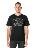 Alpinestars MX Helmet CSF Tee, Kurzarm-T-Shirt, Schwarz, weiße geometrische Motocross-Helm-Grafik mit orangefarbenem Stern-Logo, lässige Motorsport-Streetwear