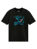Alpinestars CSF Tee, Kurzarm-T-Shirt, Schwarz und Blau, Blaue MX-Helm-Umrissgrafik mit weißem Logo, Lässige Motorsport-Sportbekleidung