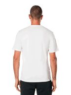 Alpinestars MX Helmet CSF Tee, Kurzarm-T-Shirt, Weiß, Rückansicht, getragen mit schwarzer Hose, lässiges, vom Motorsport inspiriertes Design