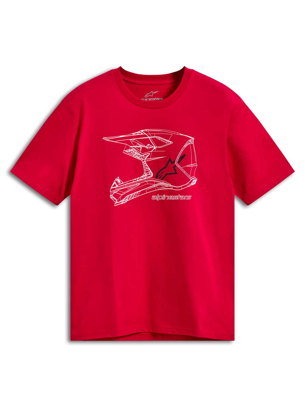 Alpinestars CSF Tee, Kurzarm-T-Shirt, Rot, Weiße MX-Helm-Grafik auf der Vorderseite, Lässige Motorsport-Streetwear