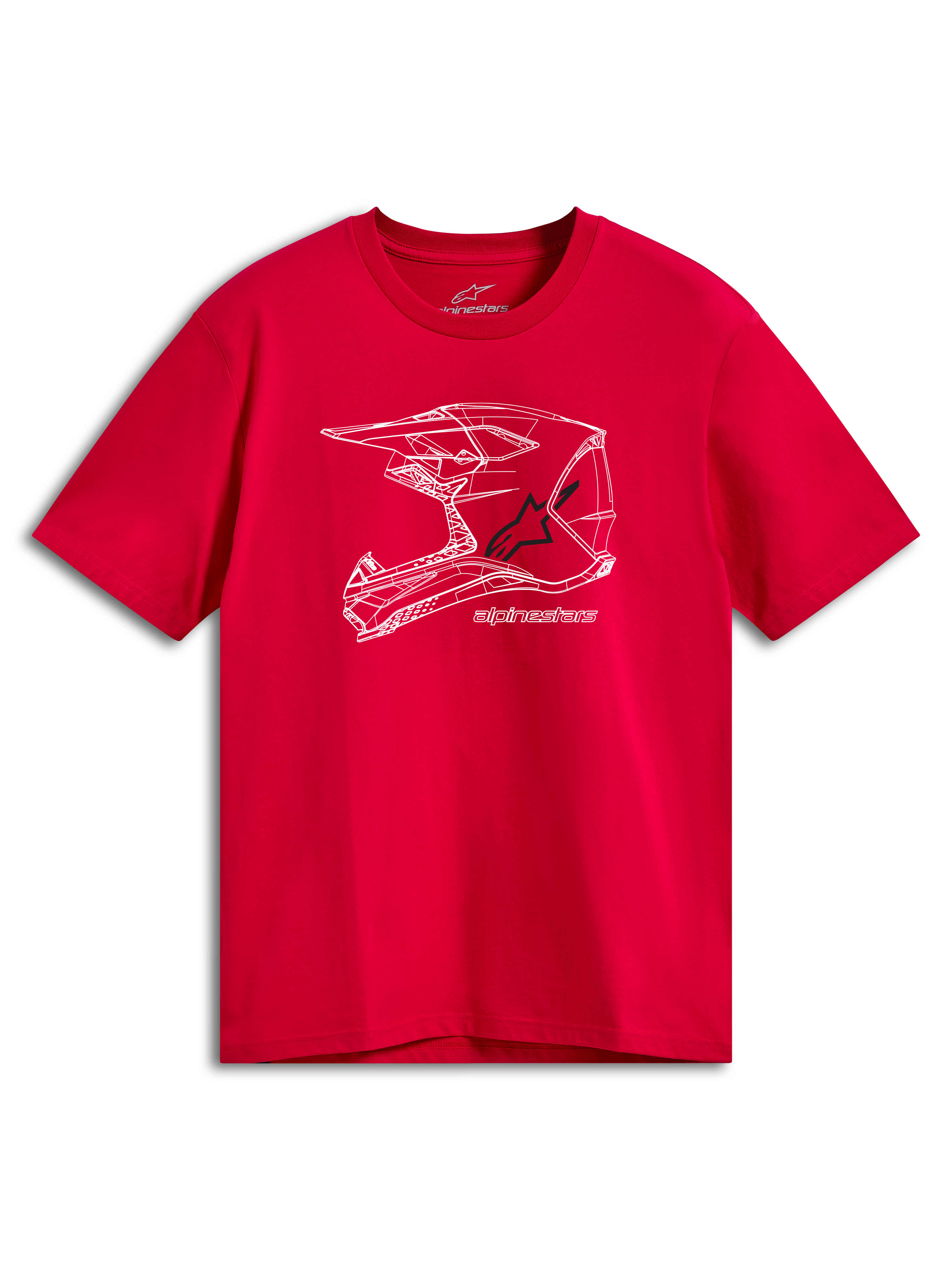 Alpinestars CSF Tee, Kurzarm-T-Shirt, Rot, Weiße MX-Helm-Grafik auf der Vorderseite, Lässige Motorsport-Streetwear