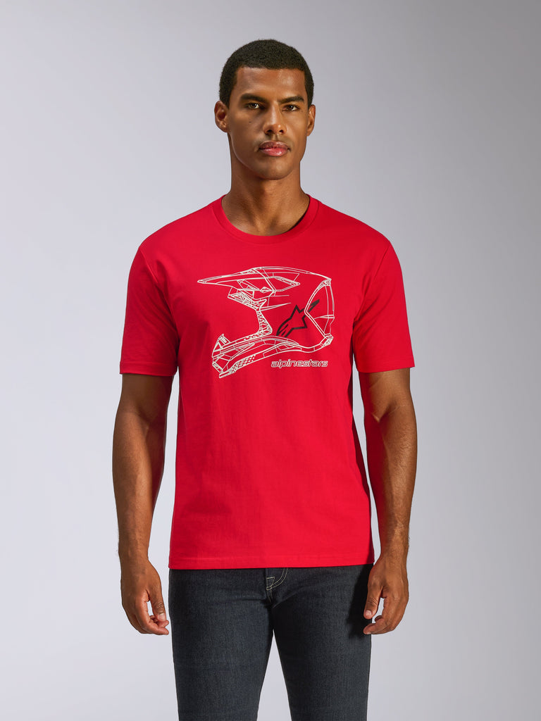 Alpinestars CSF Tee, Kurzarm-T-Shirt, Rot, Weiße MX-Helm-Grafik, Lässige Motorsport-Streetwear