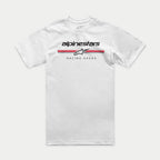 Alpinestars Betteryet CSF Tee, Short Sleeve T-Shirt, White, Front chest paddock-style logo with red and grey stripes and Racing Ahead text, Casual Motorsport Sportswear