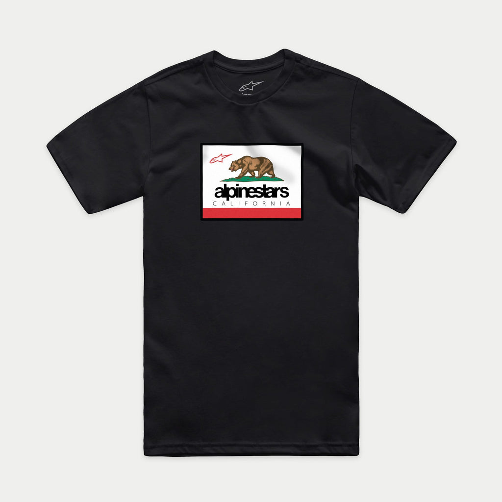Alpinestars Cali 2.0 CSF Tee, Kurzarm-T-Shirt, Schwarz, von Kalifornien inspirierte Grafik mit einem Grizzlybären und Alpinestars-Logo, lässige Motorsport-Sportbekleidung