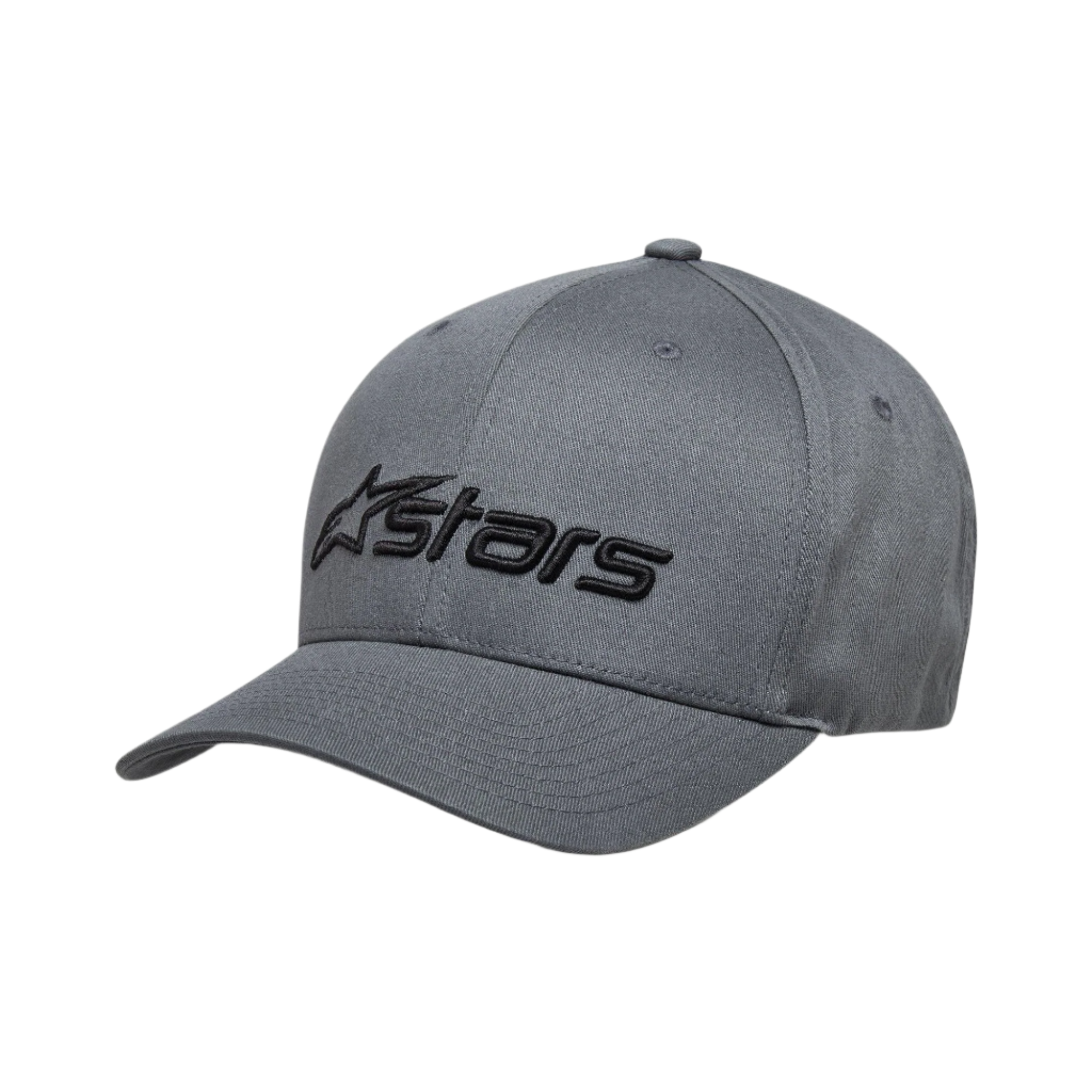 Alpinestars Blaze 2.0 Kappe, Anthrazit-Schwarz, strukturierte Baseballkappe mit gebogenem Schirm, schwarzes strukturiertes Alpinestars-Logo auf der Vorderseite, lässiges vom Motorsport inspiriertes Design