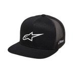 Alpinestars 3D Ageless Trucker Hat, Black with White Alpinestars Logo, Flat Bill, Structured Crown, Black Mesh Back, Casual Motorsport-Inspired Sportswear