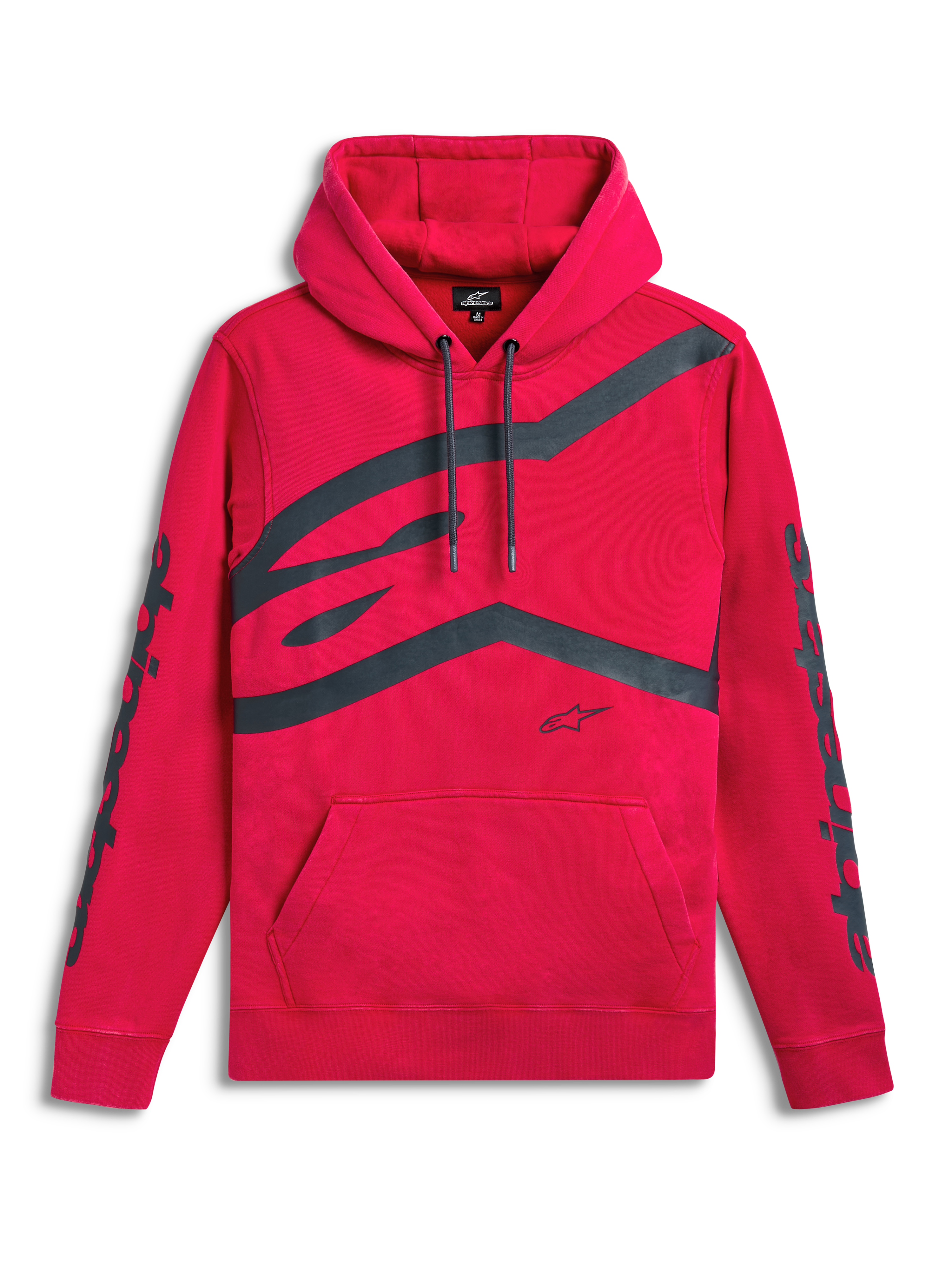Alpinestars Unbound Kapuzenpullover, roter Sportswear-Fleece-Kapuzenpullover mit Kängurutasche, extra großem Frontlogo und Ärmelschriftzügen.